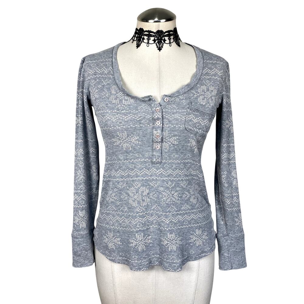 Vtg Y2K Victorias Secret Gray Henley Thermal Longsleeve Grunge Coquette Preppy